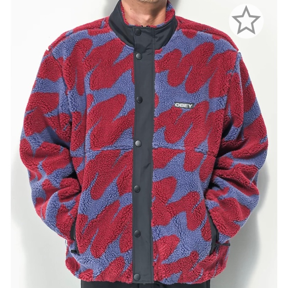 The brand is obey and the colors are purple and red/maroon and it’s an xl - Picture 4 of 4